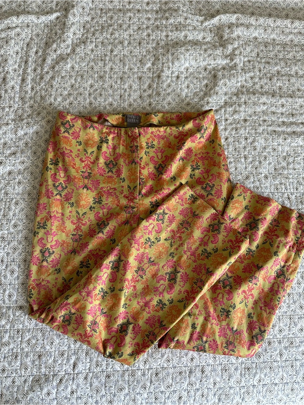 Sigrid Olsen Floral Jacquard Top in Yellow with Pink and Orange Accents